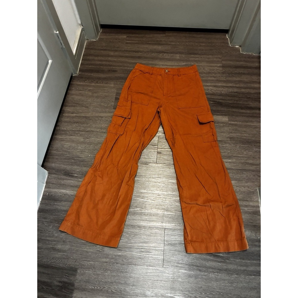 Indigo Rising Orange Pants Wide Leg Cargo 11/30 Size 100% Cotton